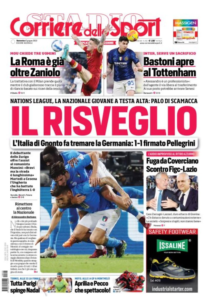 Пробуждение. Заголовки Gazzetta, TuttoSport и Corriere за 5 июня