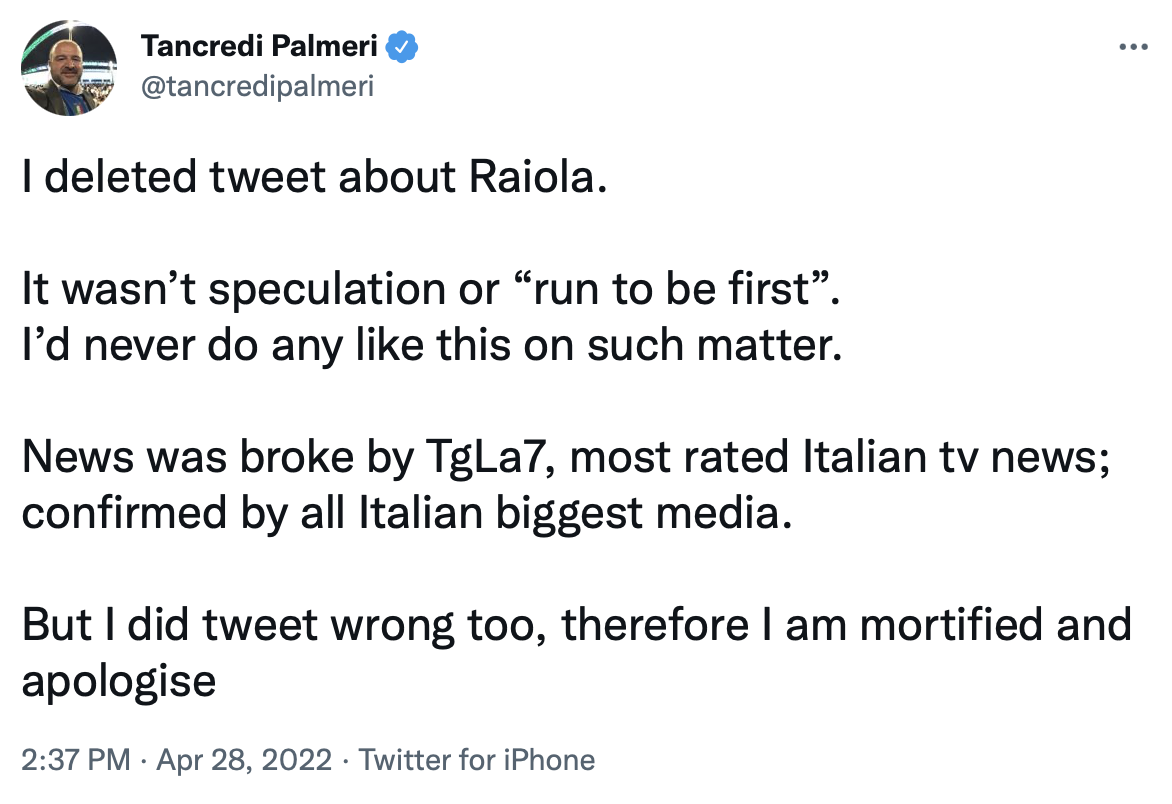 «Я в ужасе». Журналист, который тоже твитнул о смерти Райолы, объяснился в соцсетях
