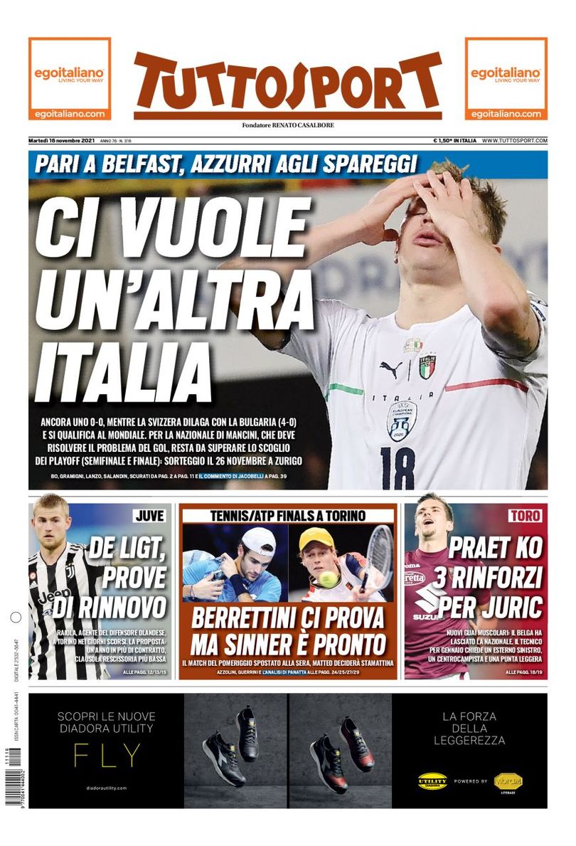 Хочется другой Италии. Заголовки Gazzetta, TuttoSport и Corriere за 16 ноября