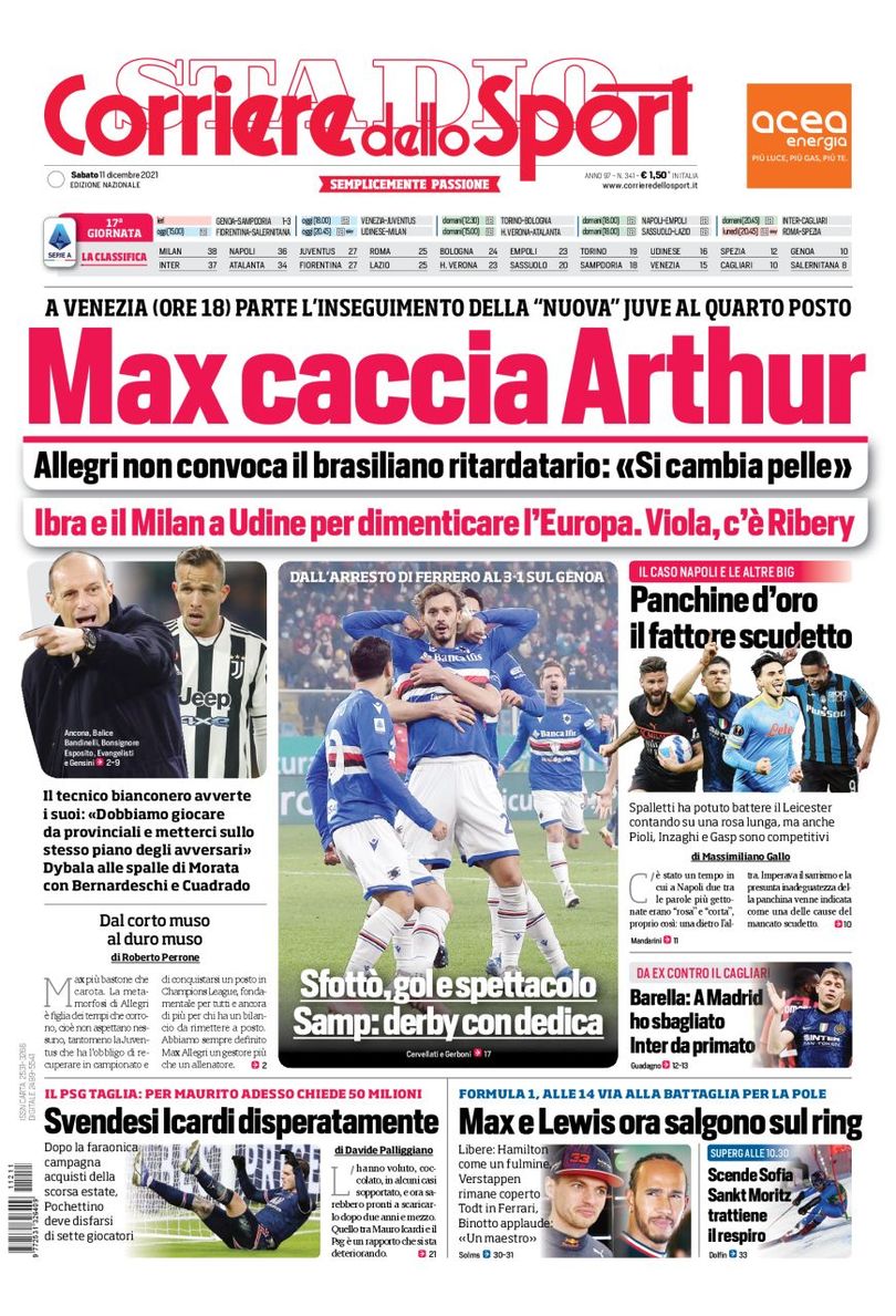 Макс хочет голов! Заголовки Gazzetta, TuttoSport и Corriere за 11 декабря