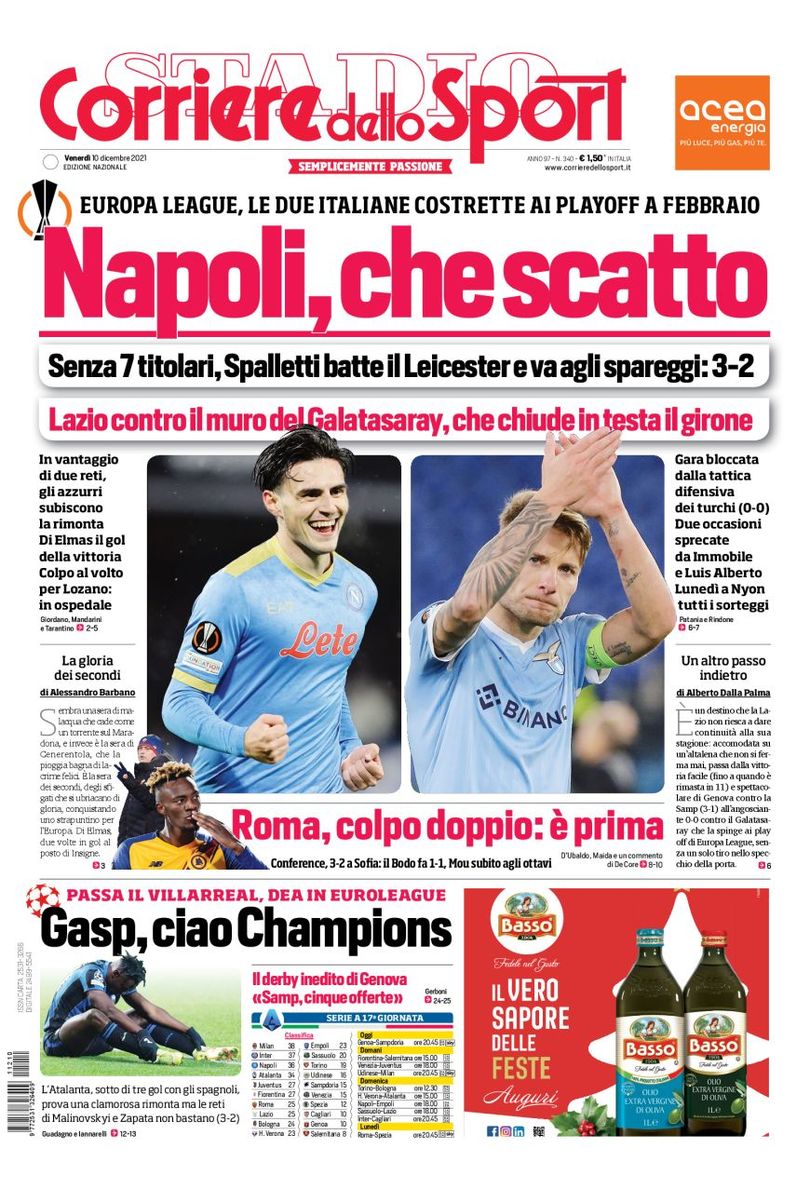 «Наполи», каково включение. Заголовки Gazzetta, TuttoSport и Corriere за 10 декабря