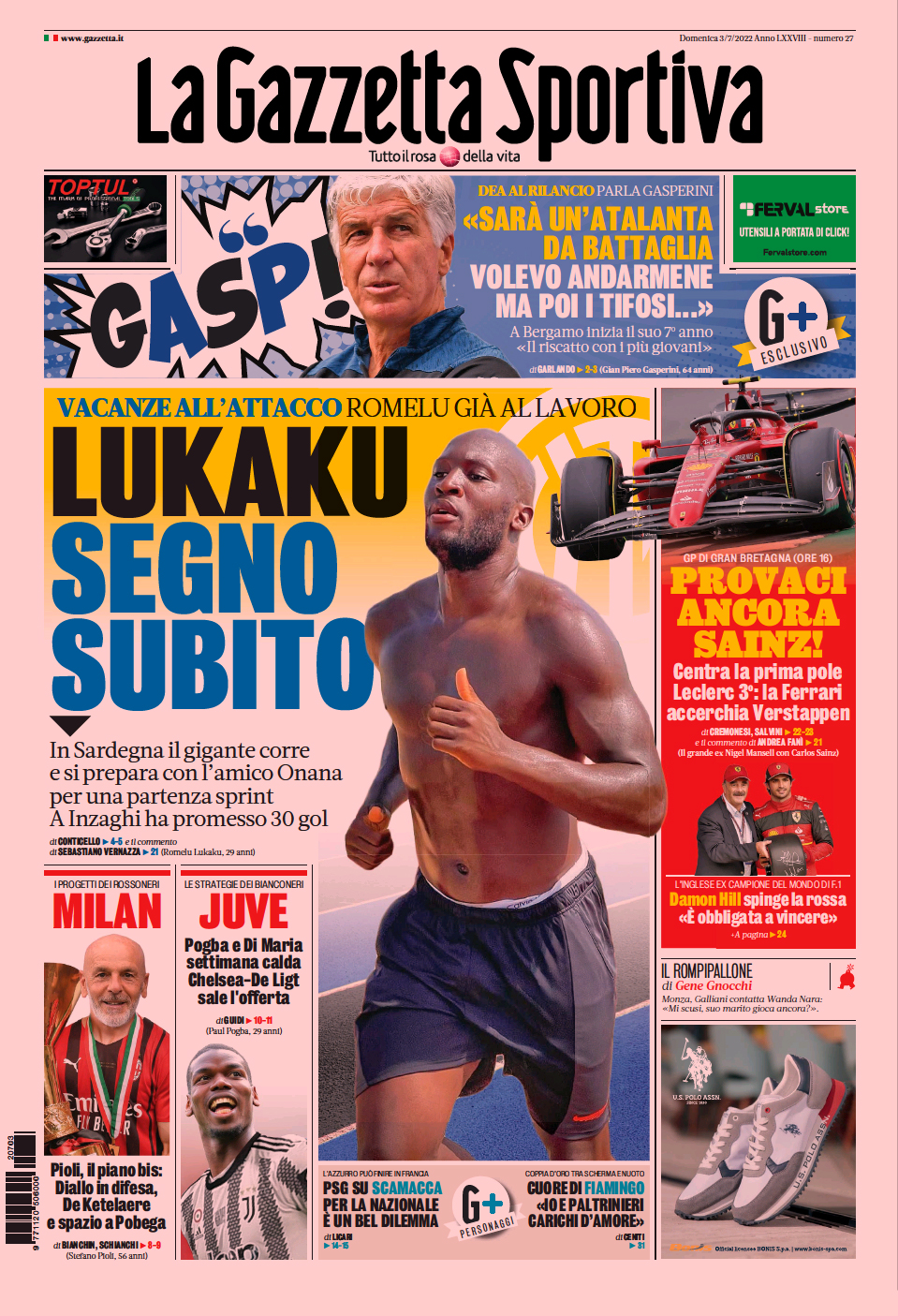 Лукаку сразу забивает. Заголовки Gazzetta, TuttoSport и Corriere за 3 июля