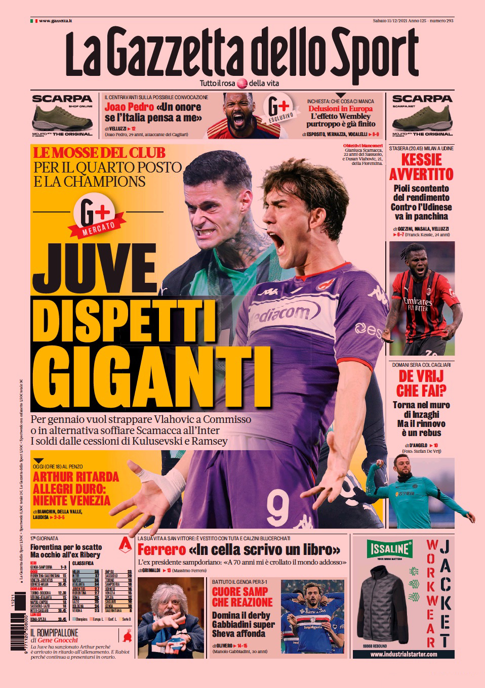 Макс хочет голов! Заголовки Gazzetta, TuttoSport и Corriere за 11 декабря