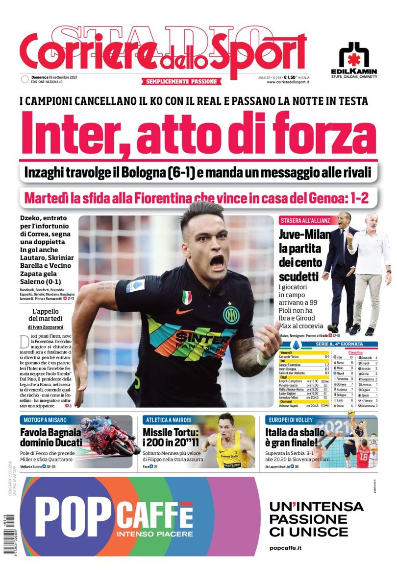«Интер», акт силы. Заголовки Gazzetta, TuttoSport и Corriere за 19 сентября