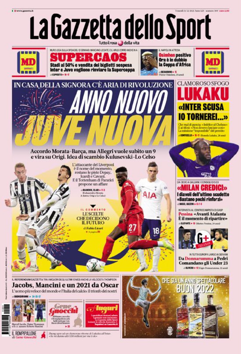 Новый год, новый «Юве». Заголовки Gazzetta, TuttoSport и Corriere за 31 декабря
