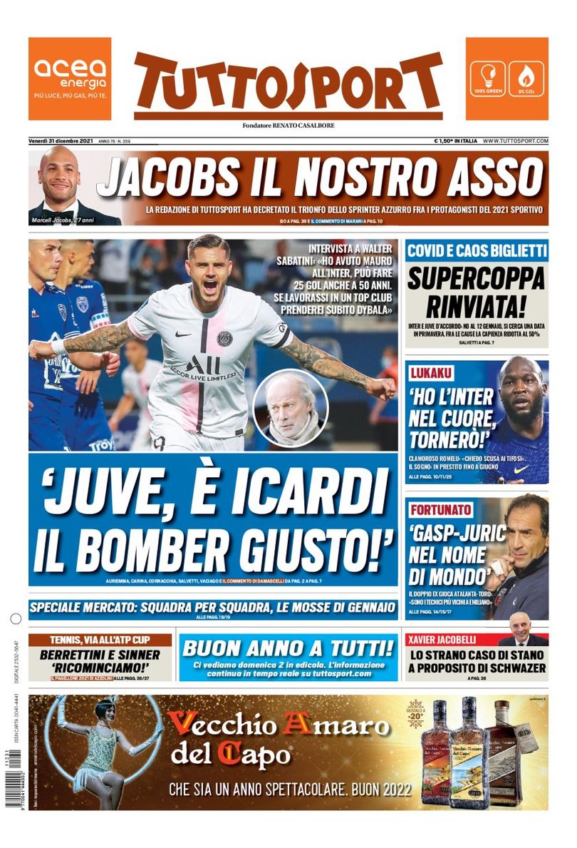 Новый год, новый «Юве». Заголовки Gazzetta, TuttoSport и Corriere за 31 декабря