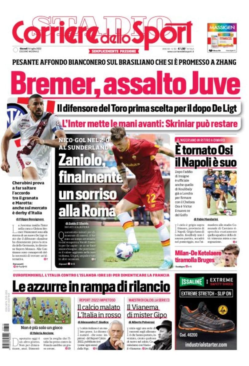 Бремер-«Юве», подножка «Интеру»? Заголовки Gazzetta, TuttoSport и Corriere за 14 июля