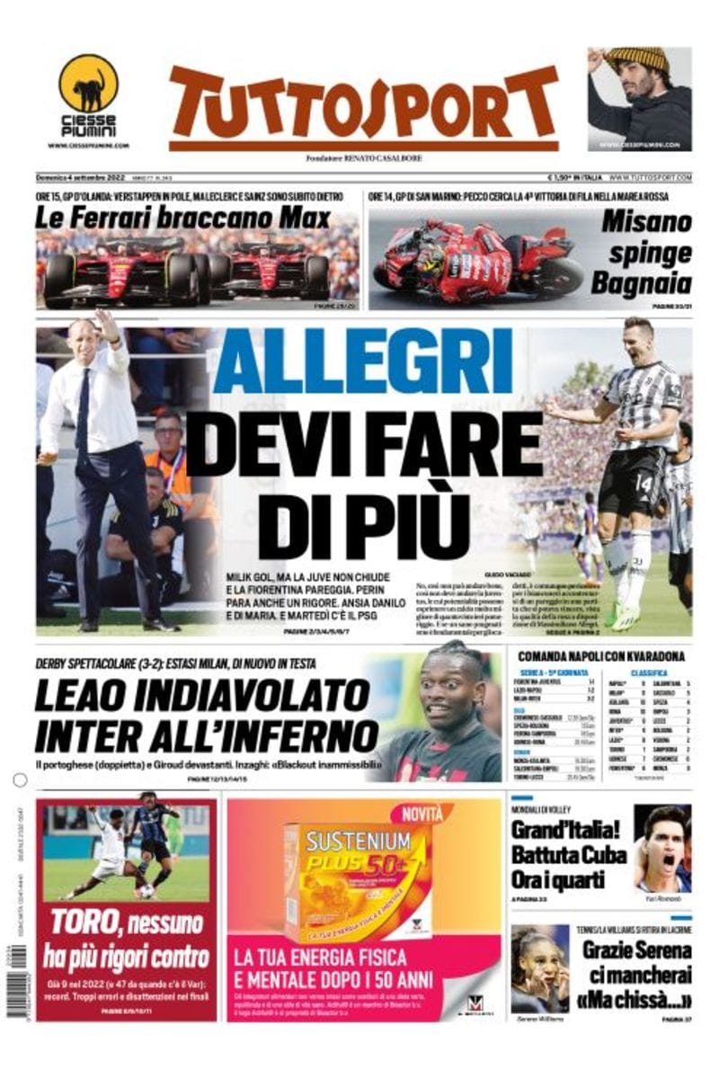 Два Дьявола. Заголовки Gazzetta, TuttoSport и Corriere за 4 сентября