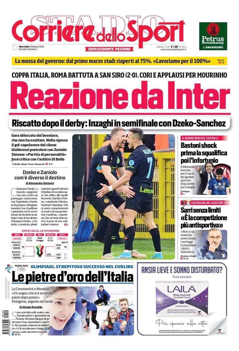 Реакция, достойная «Интера». Заголовки Gazzetta, TuttoSport и Corriere за 9 февраля