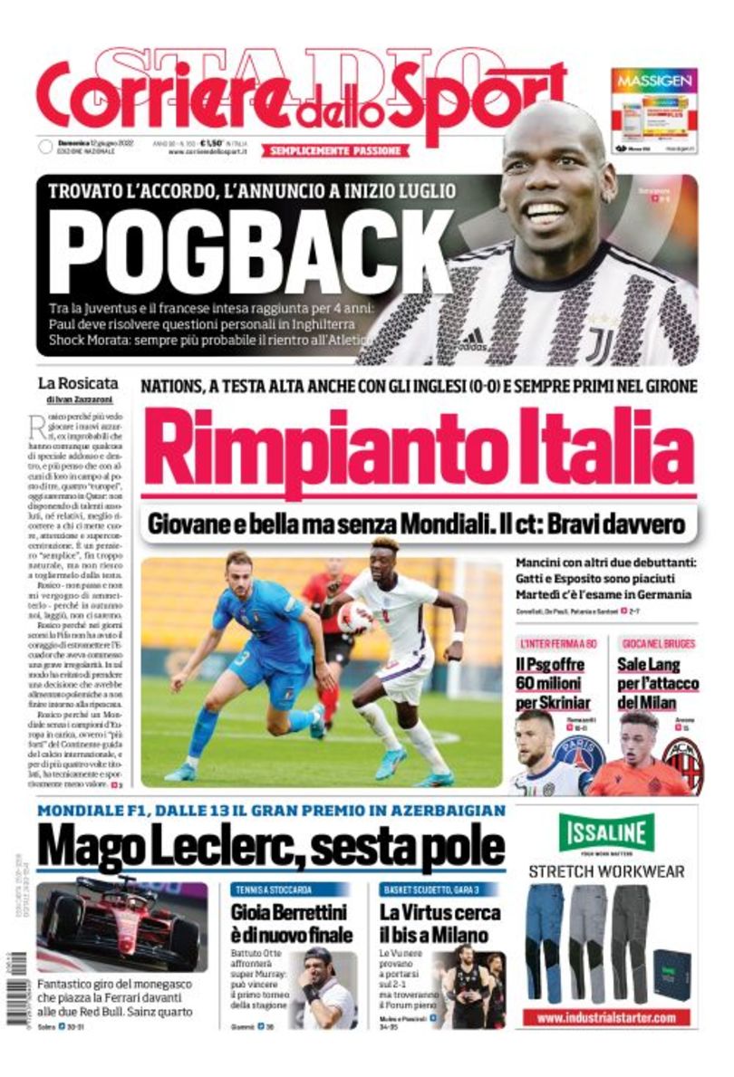 Сожаление Италии. Заголовки Gazzetta, TuttoSport и Corriere за 12 июня