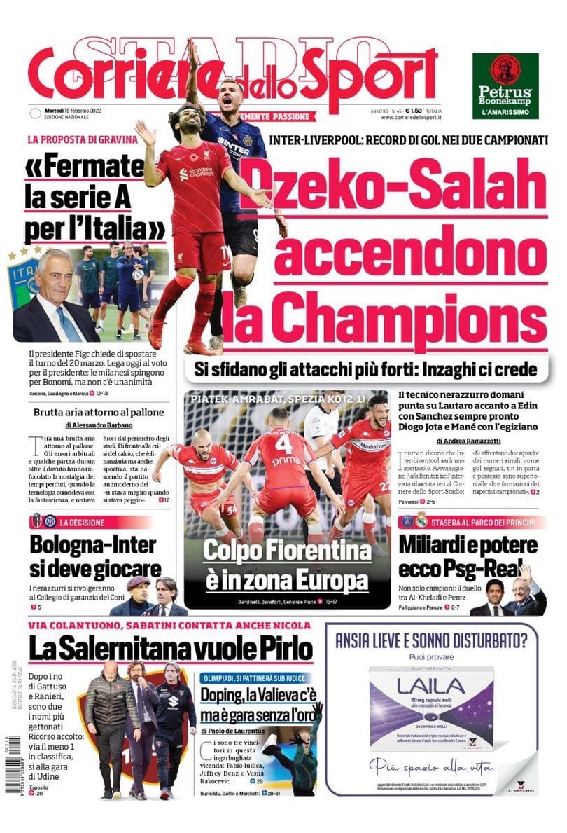 Европа зовёт. Заголовки Gazzetta, TuttoSport и Corriere за 15 февраля