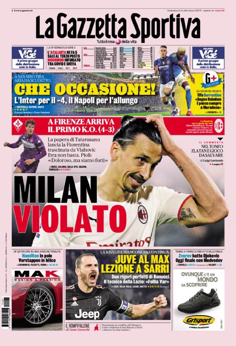 «Милан» осквернили. Заголовки Gazzetta, TuttoSport и Corriere за 21 ноября