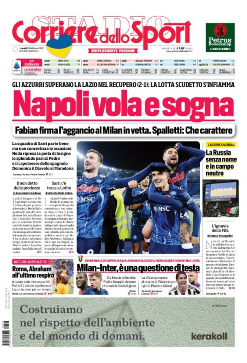 «Наполи» летит и мечтает. Заголовки Gazzetta, TuttoSport и Corriere за 28 февраля