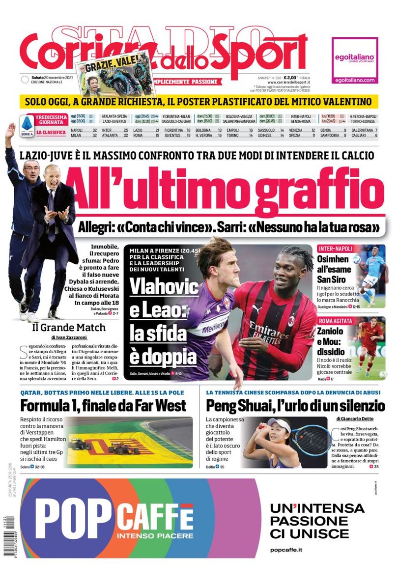 До последней царапины. Заголовки Gazzetta, TuttoSport и Corriere за 20 ноября