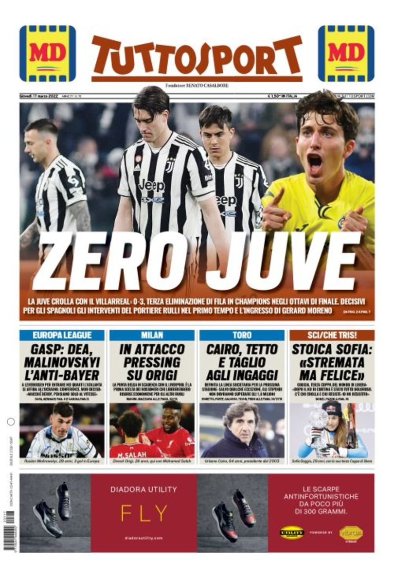 Нулевой «Юве». Заголовки Gazzetta, TuttoSport и Corriere за 17 марта