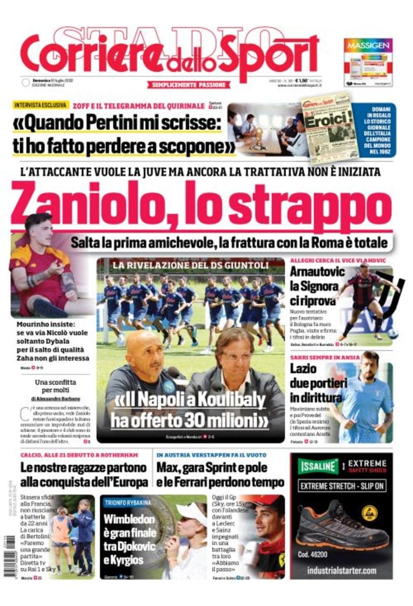 Дзаньоло, разрыв. Заголовки Gazzetta, TuttoSport и Corriere за 10 июля
