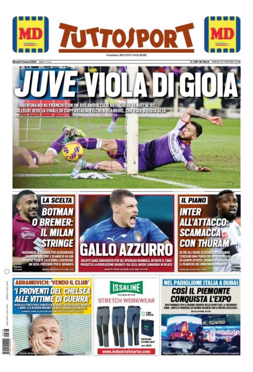 «Юве» фиолетовый от радости. Заголовки Gazzetta, TuttoSport и Corriere за 3 марта