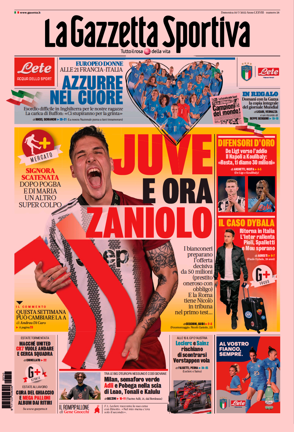 Дзаньоло, разрыв. Заголовки Gazzetta, TuttoSport и Corriere за 10 июля