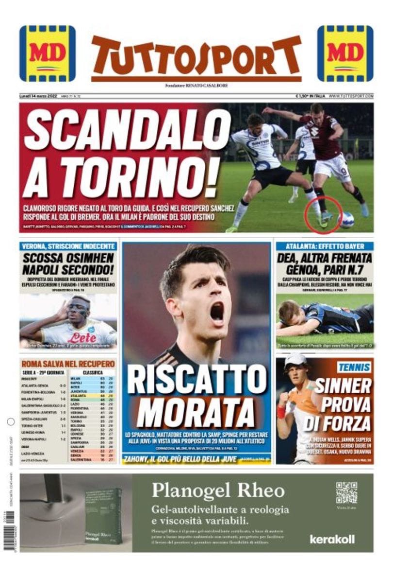 Скудетто с ядом. Заголовки Gazzetta, TuttoSport и Corriere за 14 марта