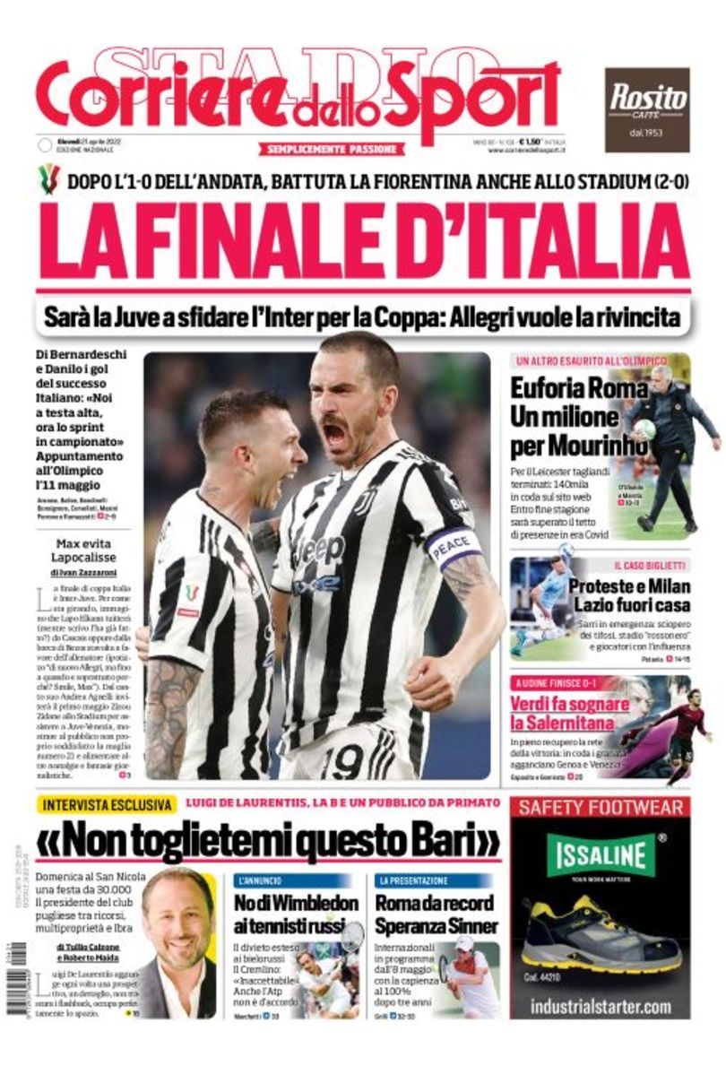 «Финал Италии». Заголовки Gazzetta, TuttoSport и Corriere за 21 апреля