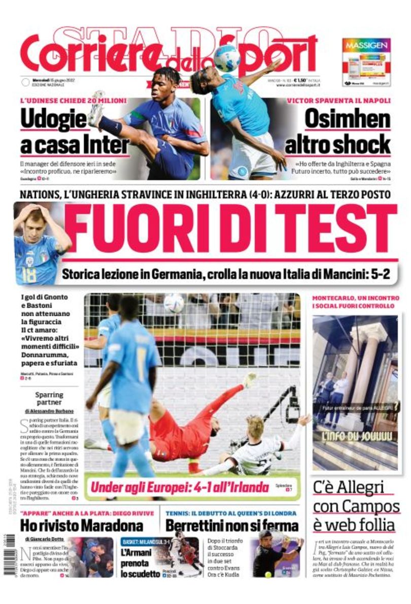 Провалили тест. Заголовки Gazzetta, TuttoSport и Corriere за 15 июня