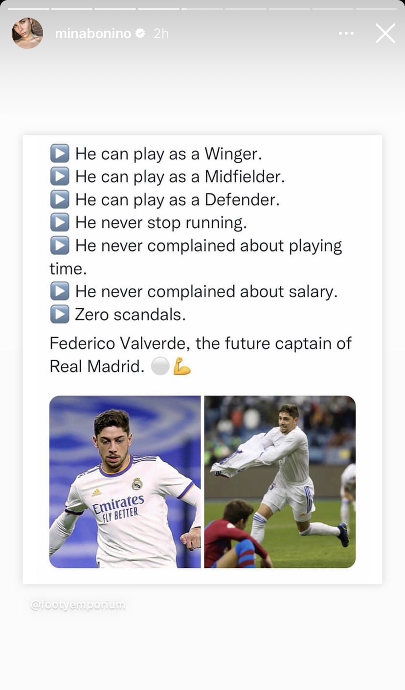 «Итого: будущий капитан «Мадрида». Жена Вальверде идеально описала Феде – хватило одного твита