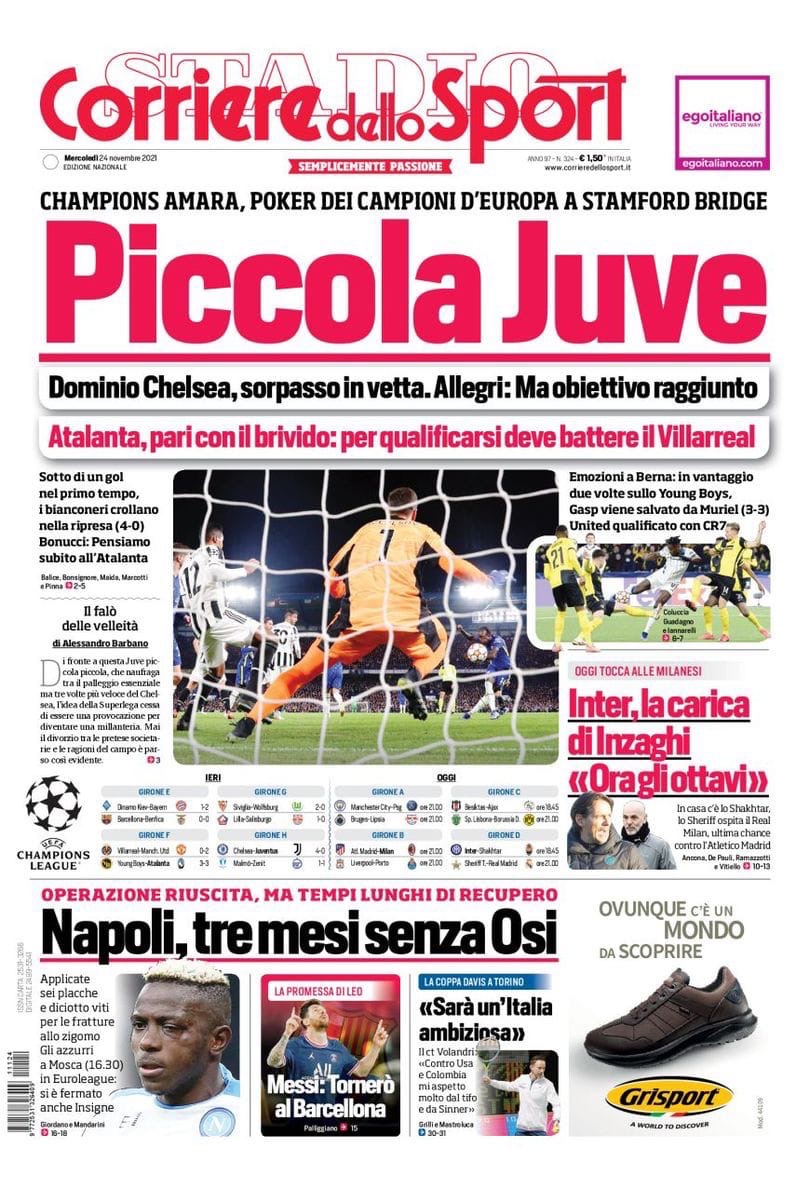Без стыда. Заголовки Gazzetta, TuttoSport и Corriere за 24 ноября