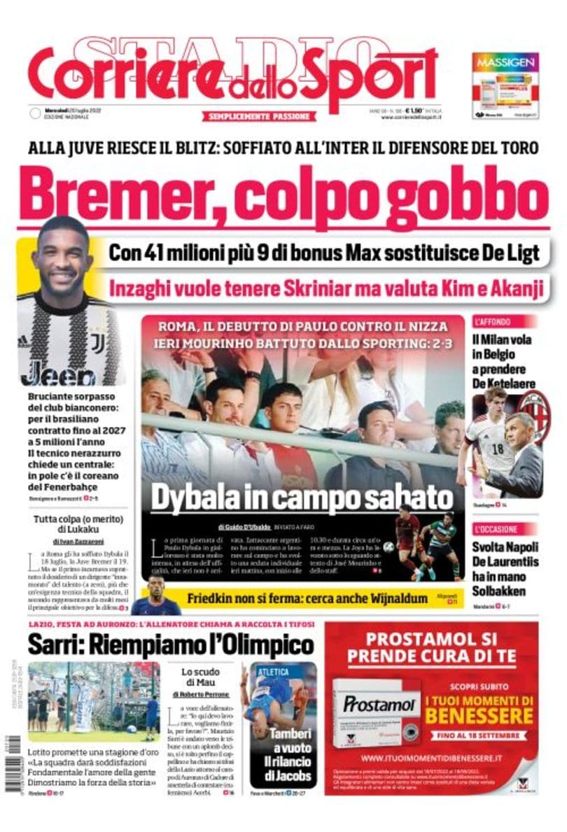 Да, «Юве», Бремер – твой! Заголовки Gazzetta, TuttoSport и Corriere за 20 июля